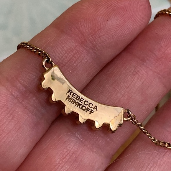 Rebecca Minkoff 3 Piece “Curb” Gold Tone Pyramid Set Earrings & Pendant Necklace - Picture 15 of 17